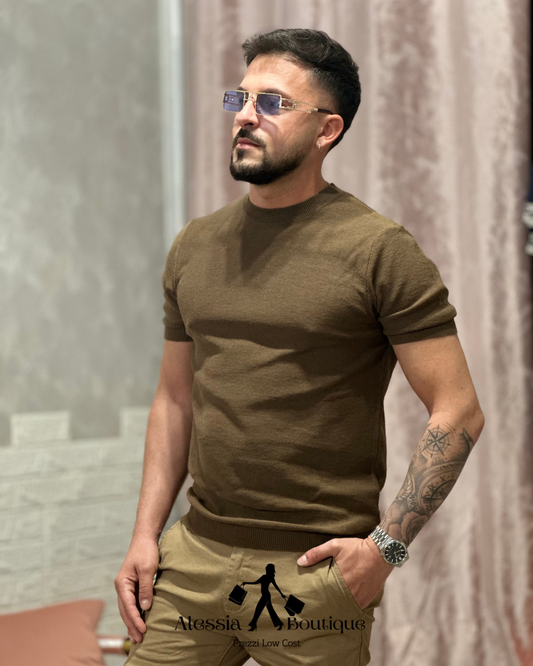 T-shirt manica corta in fil a fil